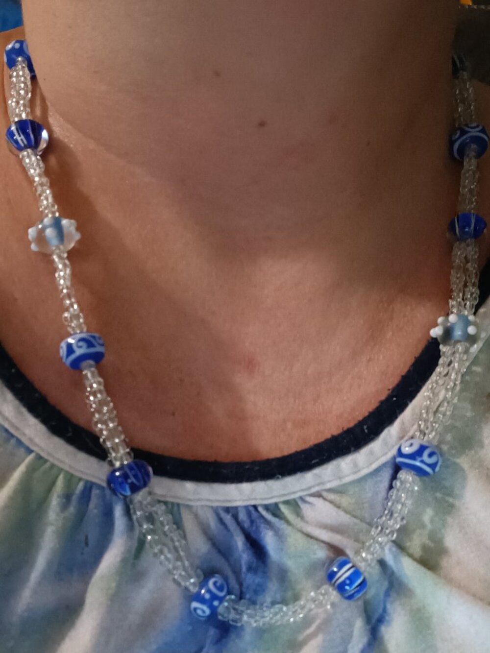 Bo's Secret Garden Art | OOAK Handmade 29.5" Blue Lampwork Glass Necklace